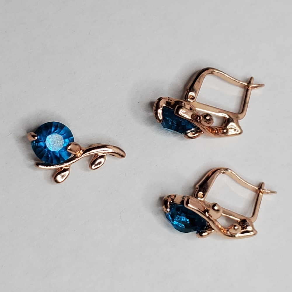 Blue and gold vine earring and pendant set